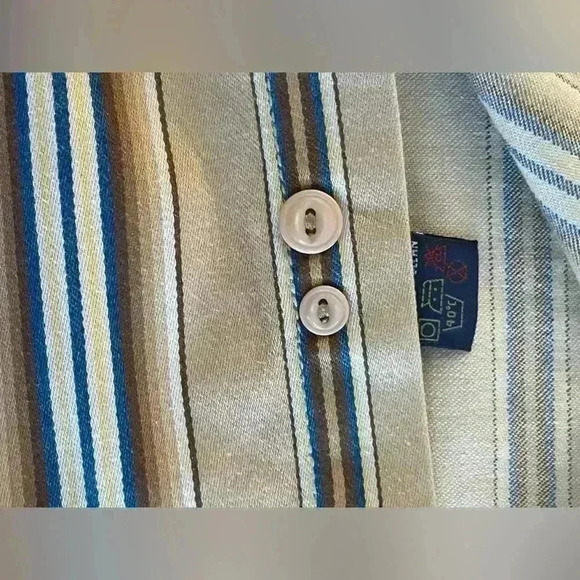 Tommy Hilfiger Men’s Beige Striped Collarless Shirt Crest Heavyweight Large - Picture 7 of 12